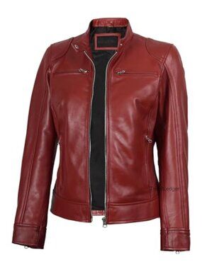 Cafe Racer Lambskin Leather Jacket for Women